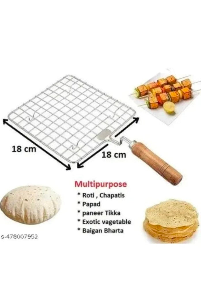 Stainless steel square roasted jali combo with chimta and oil silicon brush