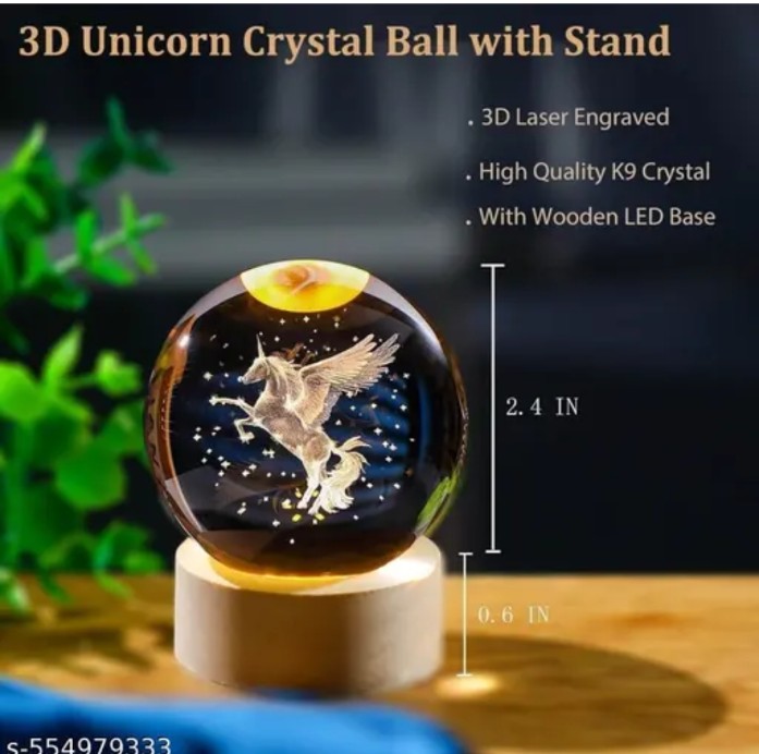 Amazing Glass Ball 3D night unicorn Lamp