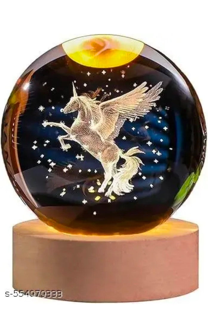 Amazing Glass Ball 3D night unicorn Lamp