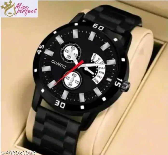 Black AV dial Bumpper Pu Belt Men and Boy Watch